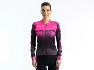 Dámský cyklistický dres CRUSSIS, dlouhý rukáv, černá/růžová, vel. XS