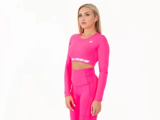 Dámský Crop Top dlouhý rukáv NEON PINK - XS